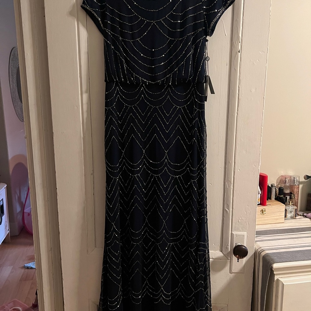 Adrianna Papell Navy Gold Beaded Gown - Picture 10 of 10